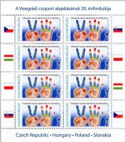 A Visegrádi Csoport alapításának 20. évfordulója (cseh, lengyel, magyar, szlovák közös bélyeg kibocsátás) magyar bélyegív