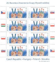 A Visegrádi Csoport alapításának 20. évfordulója (cseh, lengyel, magyar, szlovák közös bélyeg kibocsátás) / lengyel bélyegív